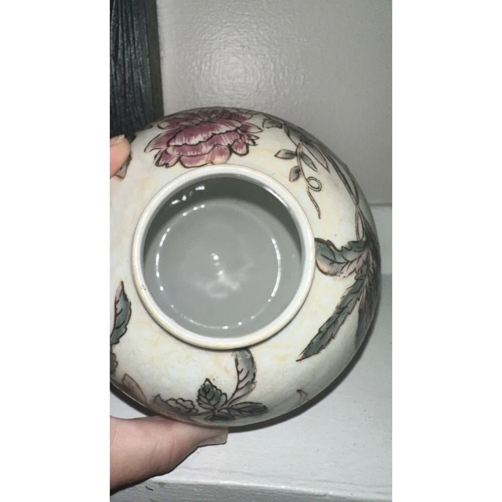 Asian Ginger Jar Vase 7.5” Tall Floral Gold Trim Chinese Pottery Vintage Toyo